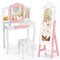 MDF Vanity Table Set with Stool and Jewelry Armoire, Full-Length Mirror